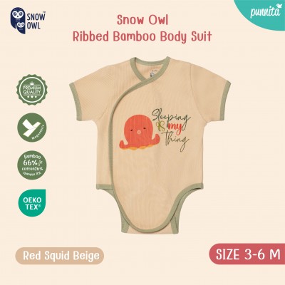 New !!  Snow owl Body Suit  คอลเล็กชั่น Sleeping is my thing เสื้อผ้าเด็ก ชุดเด็กแขน-ขาสั้น 0-3 M - Squid Beige